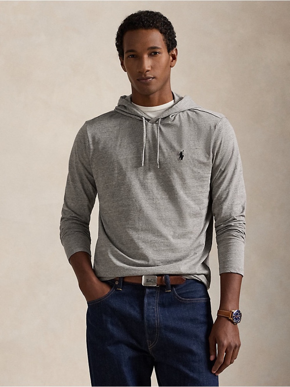 Polo by Ralph Lauren Menβs Light Gray Hooded Long-Sleeve Tee